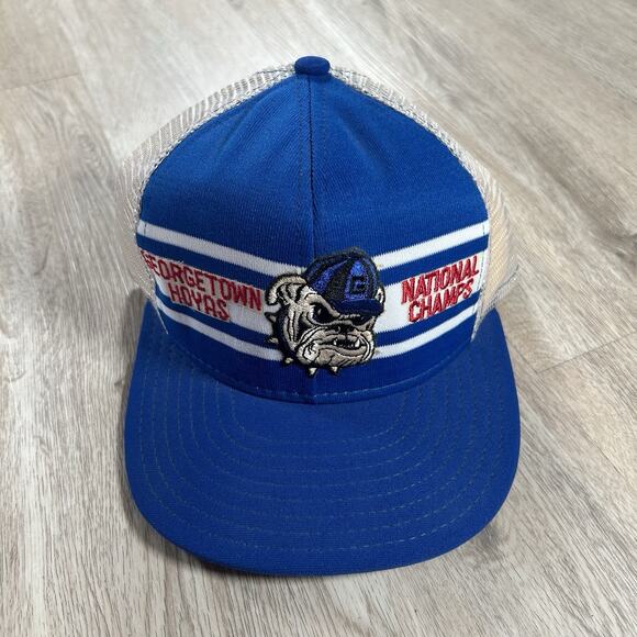 Vintage Georgetown Hoyas Snapback Hat College AJD Trucker Cap Blue Made in USA - Picture 1 of 8